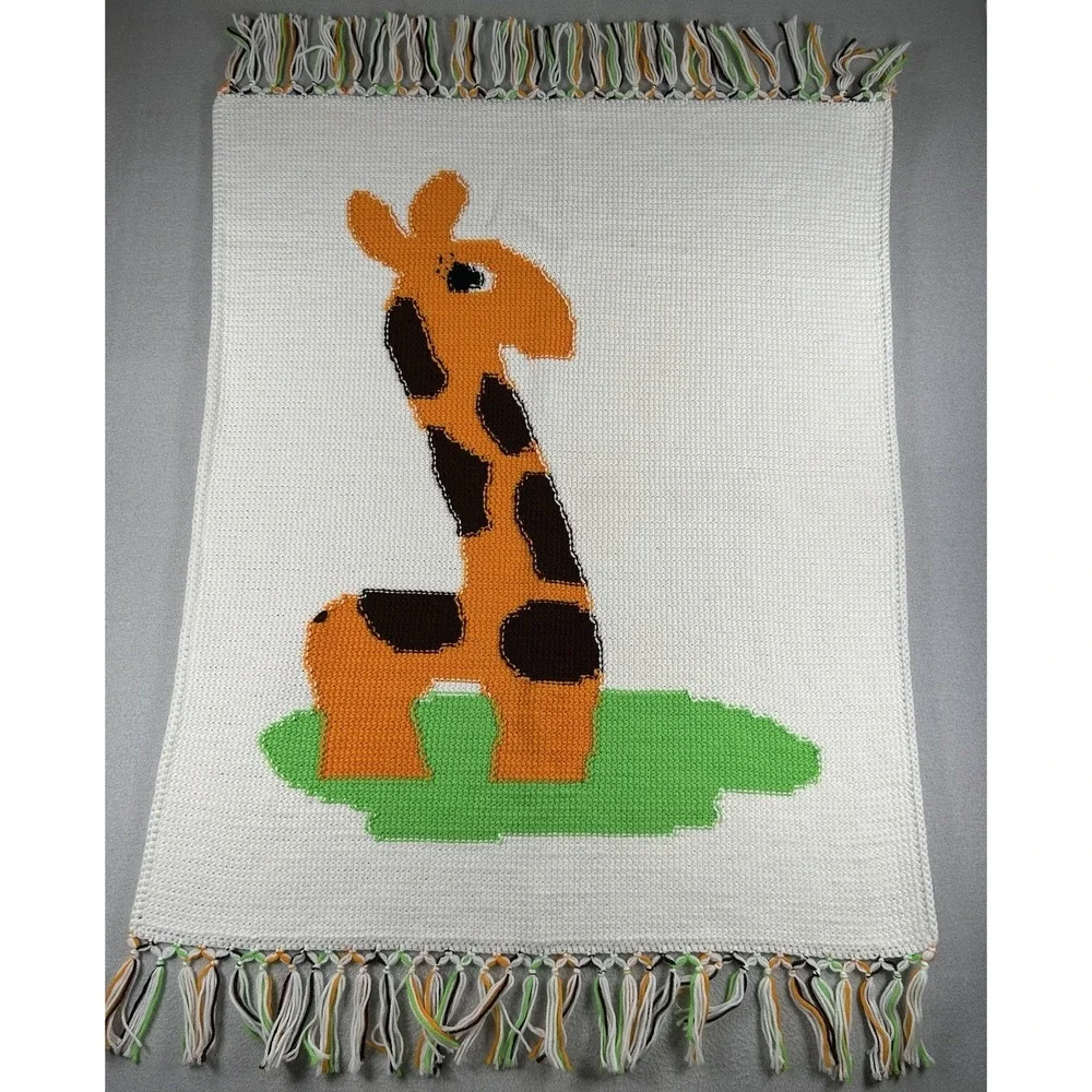 Vintage Crochet Giraffe Baby Blanket Throw 34